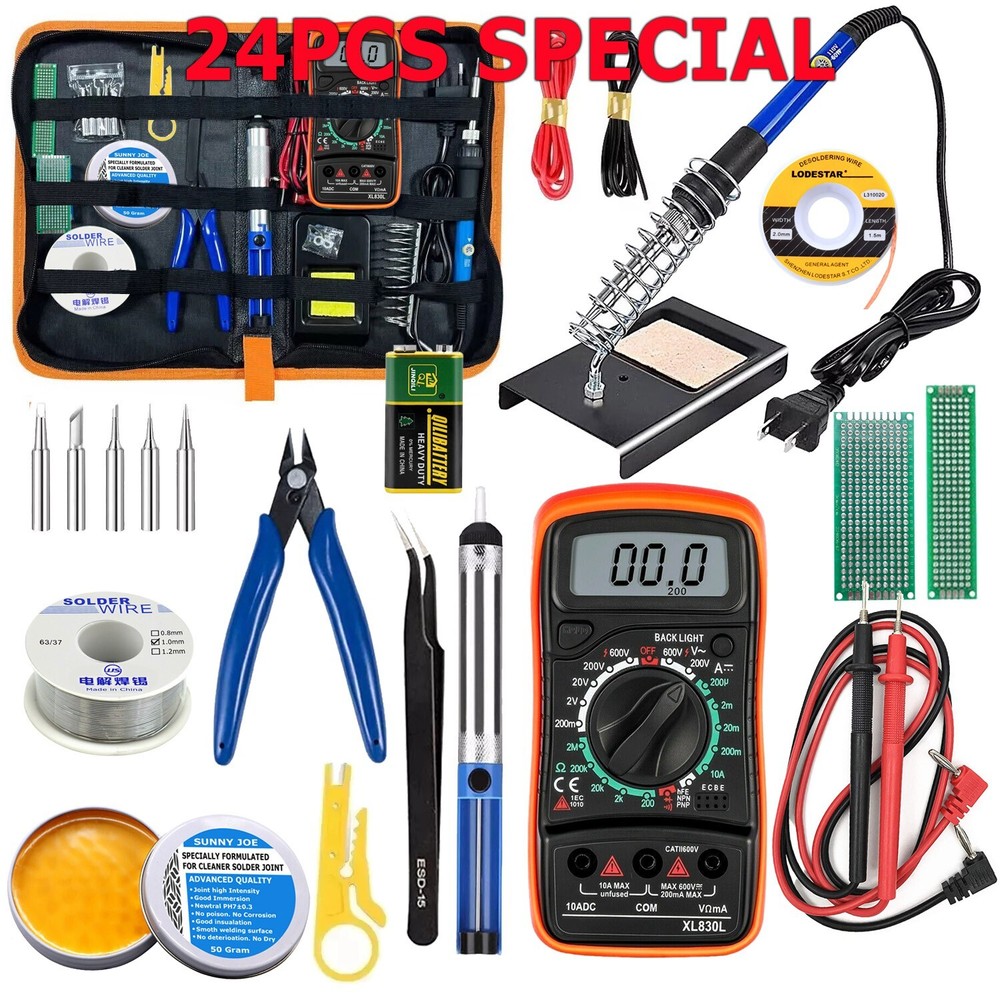Digital Multimeter Voltmeter Soldering Iron Complete Volt AC DC Meter Tester Kit