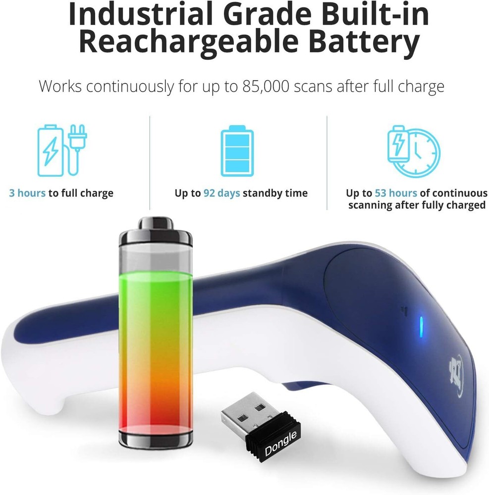 Wireless, Rechargeable Bluetooth 3-in-1 Handheld Barcode Scanner USB Barcode/QR