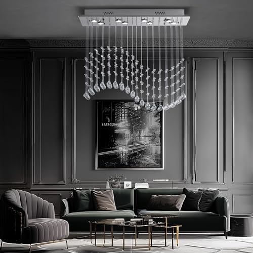 Rectangular Wave Raindrop Chandelier, Flush Mount Crystal Chandelier,
