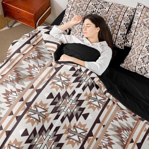 7 Piece Rustic Western Comforter Set with Sheets Queen Black Brown