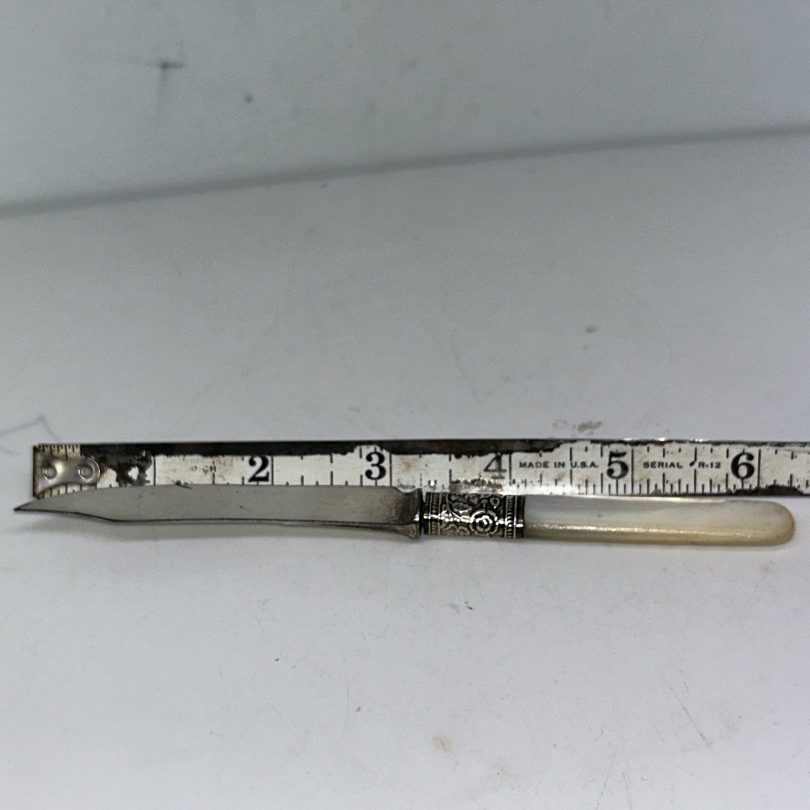 Landers Frary Clark Mother of Pearl Handle 6" Fruit Knife Sterling Band