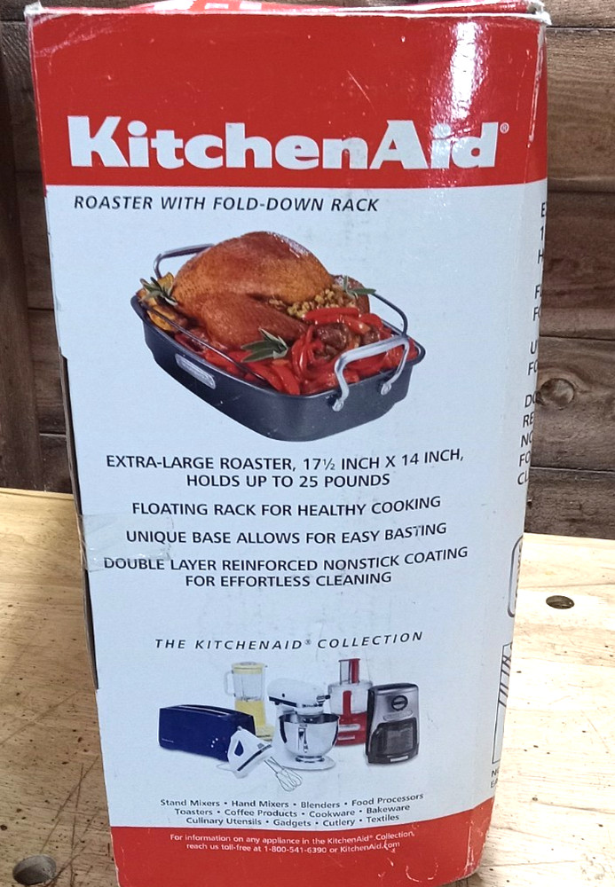 Kitchen Aid Roaster w/ Fold-Down Rack, Nonstick 17 1/2 " x 14"