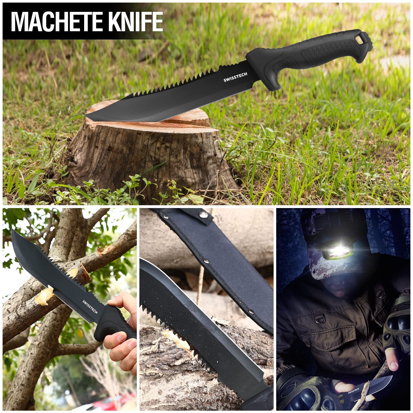 Swiss+Tech 8Pack Hatchet and Machete Axe Fixed Blade Hunting Knife w/Rope Handle