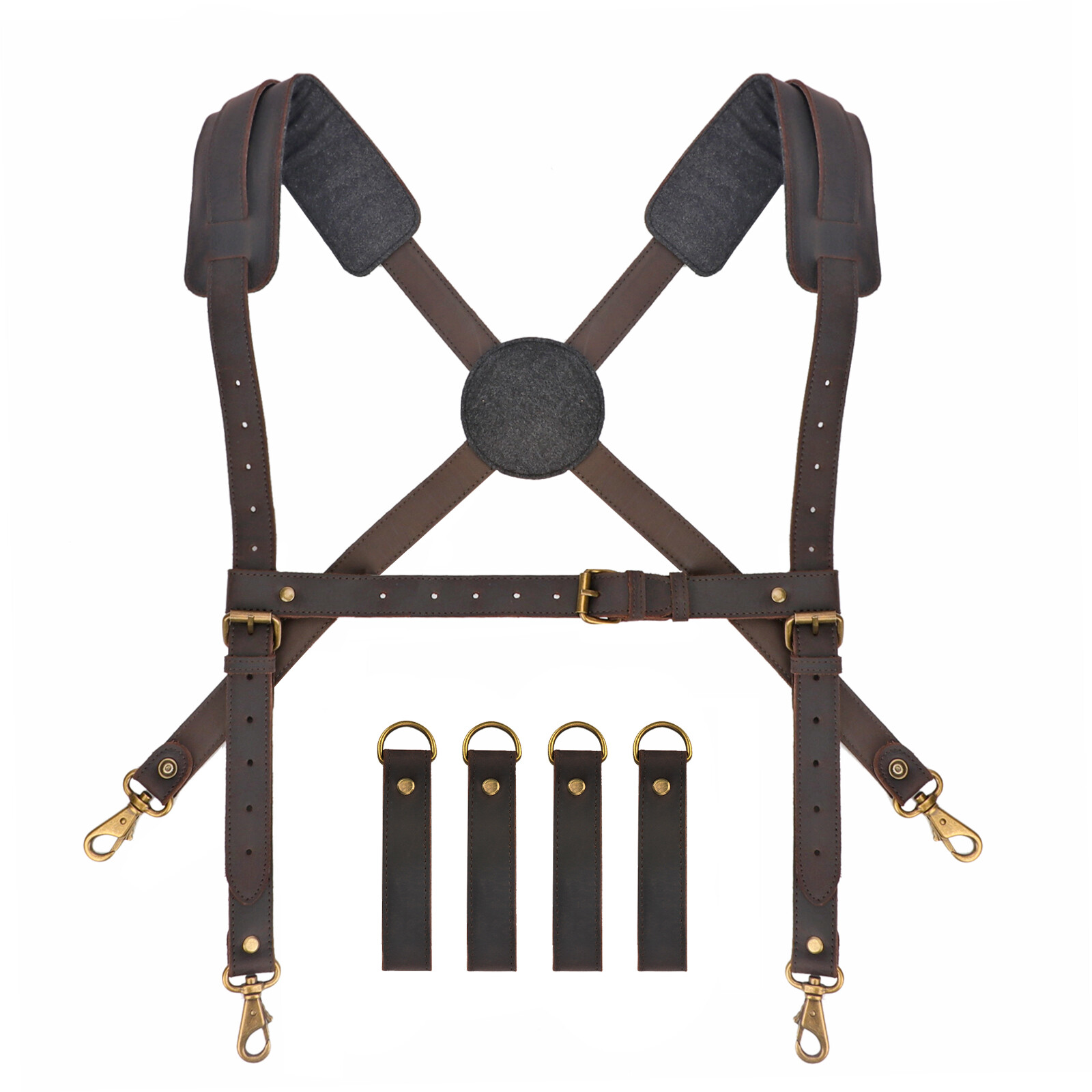 TOURBON Leather Logging Belt Kits Felling Tools Carry Suspenders Adjustable Gift