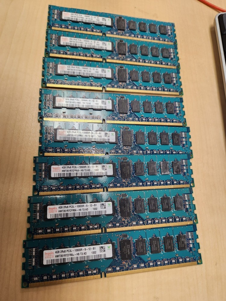 8 - 4GB RAM chips 2Rx8 PC3L 10500R - pulled from working server