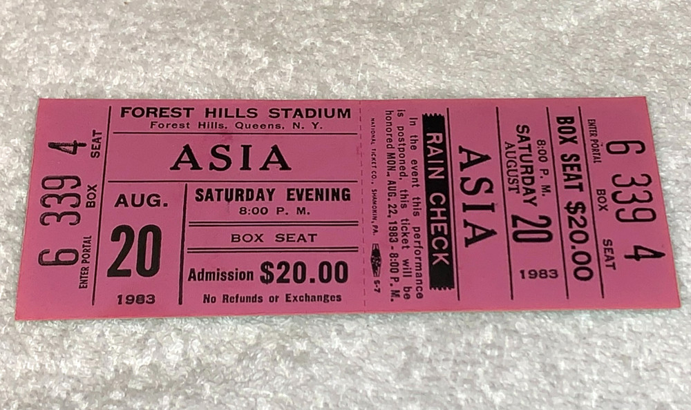 ASIA 1983 UNUSED CONCERT TICKET ALPHA Geoff Downes Steve Howe Carl Palmer John W