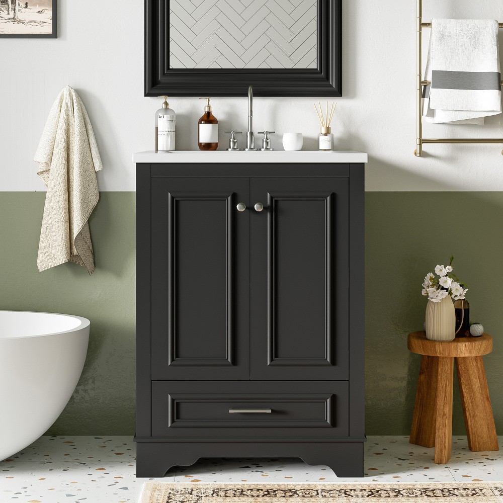 Bathroom Vanity W Ceramic Sink Combo Silver Handles