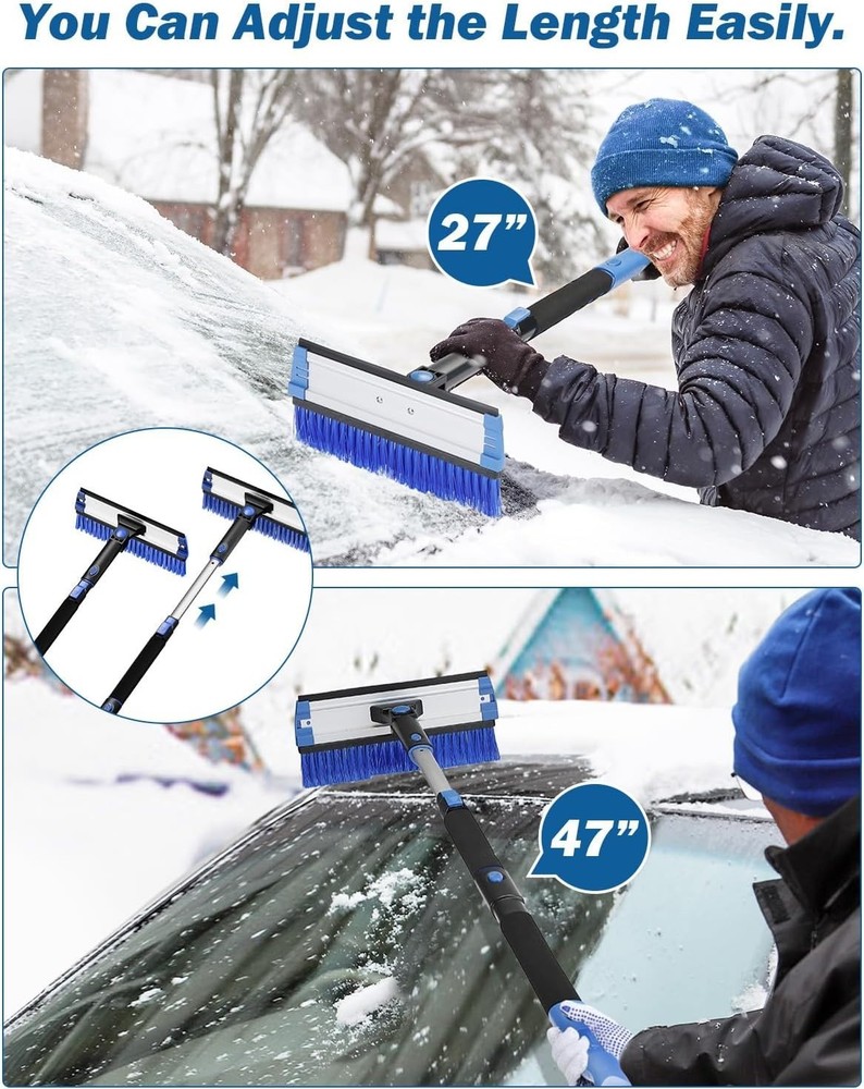 Multi-Function 47.7" Snow Brush & Ice Scraper with Foam Grip for Easy Handling