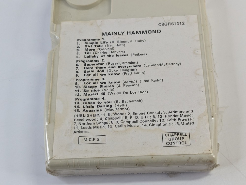 Brian Sharp Plays Mainly Hammond 8 Track Cartridge 1970's Unopened