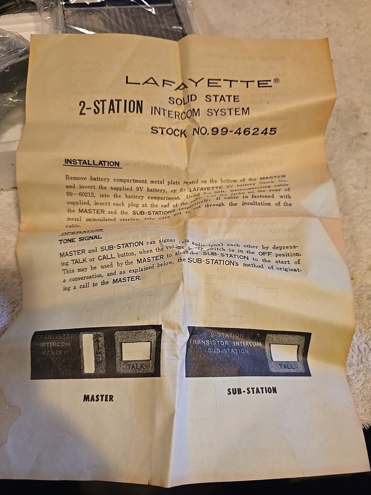 Vintage Lafayette LRE 2 Station Solid State Intercom Model 99-46245