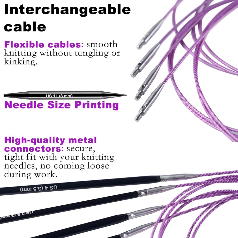 Elegant Interchangeable Circular Knitting Needles Set - 9 Sizes & Accessories