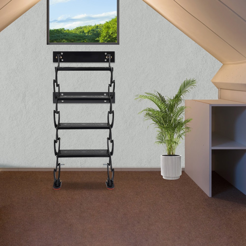 4 Steps Wall Mounted Attic Ladder, Pull Down Telescoping Step Ladder, Black New~