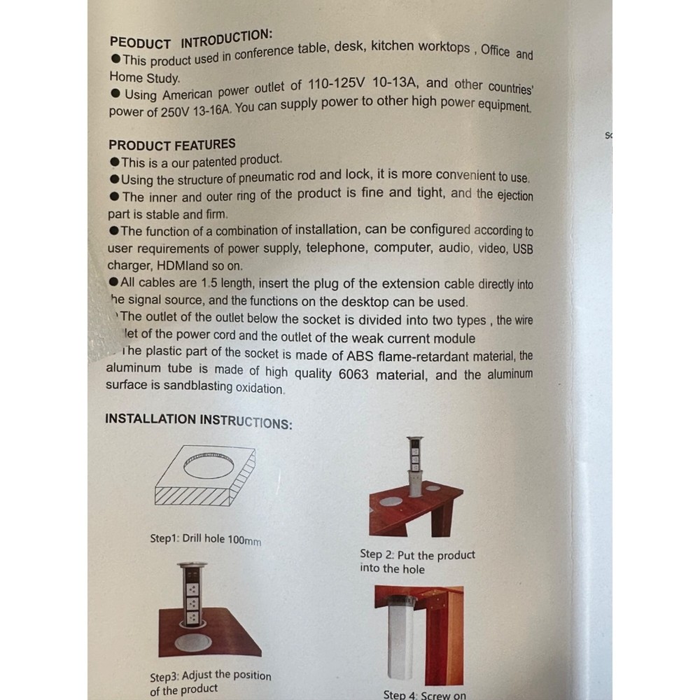 Zeshan Electric Smart Lifting Desktop Socket New Open Box