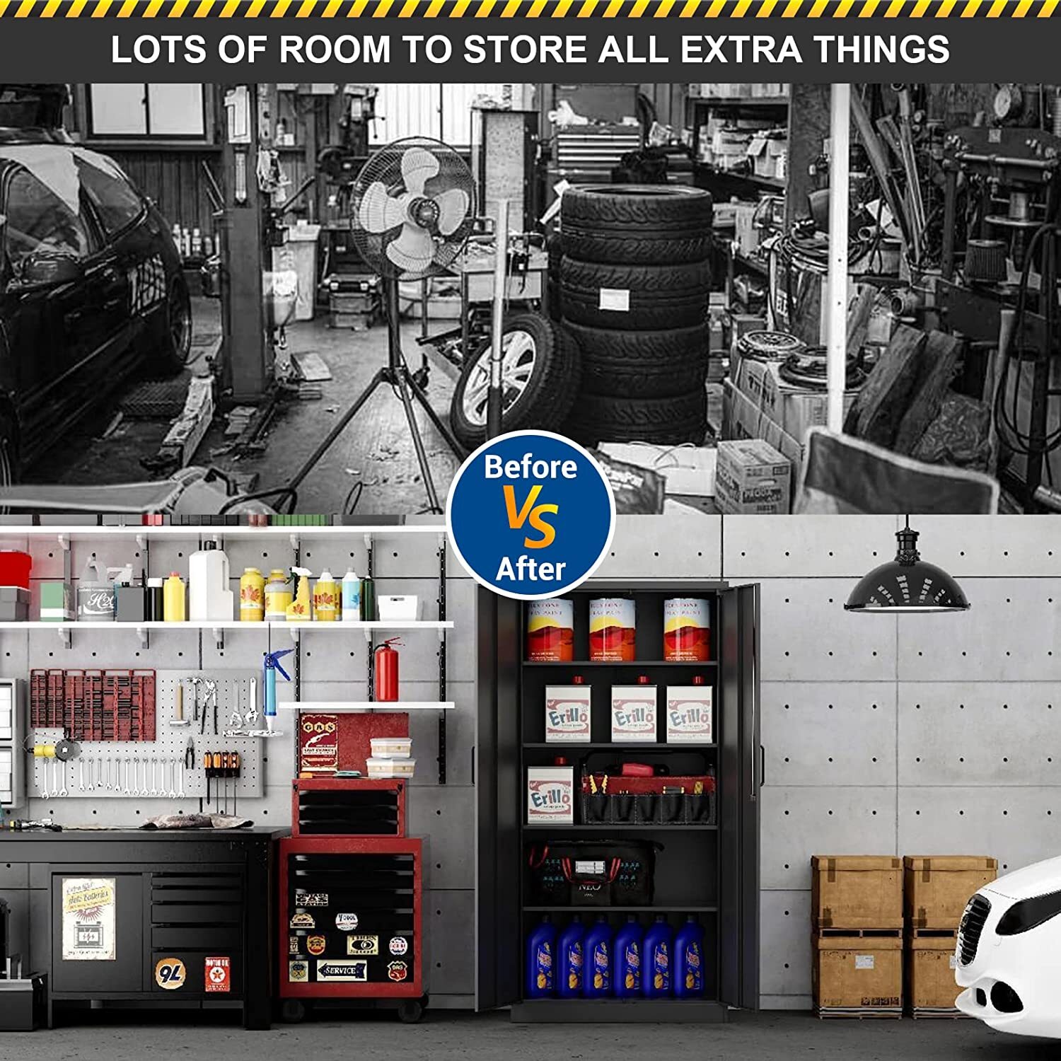 71''Metal Storage Cabinet with 4 Adjustable Shelves and Locking Door Home Garage