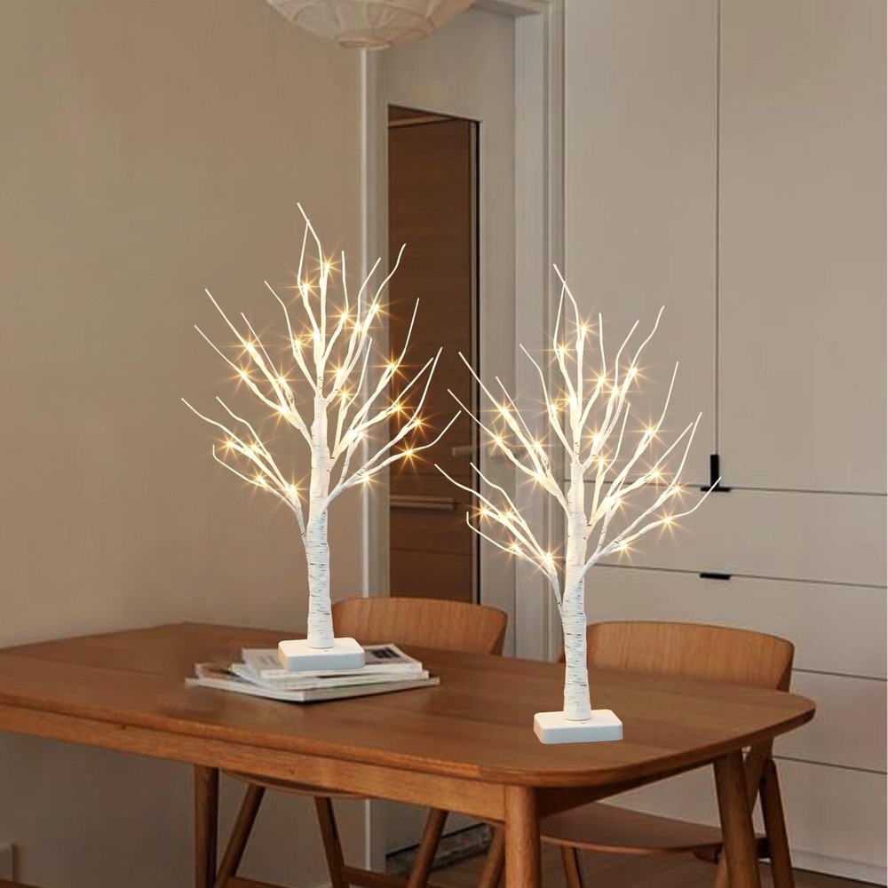 Vanthylit 2 Pcs Lighted Birch Tree Battery Powered Tabletop Tree Decorations ...