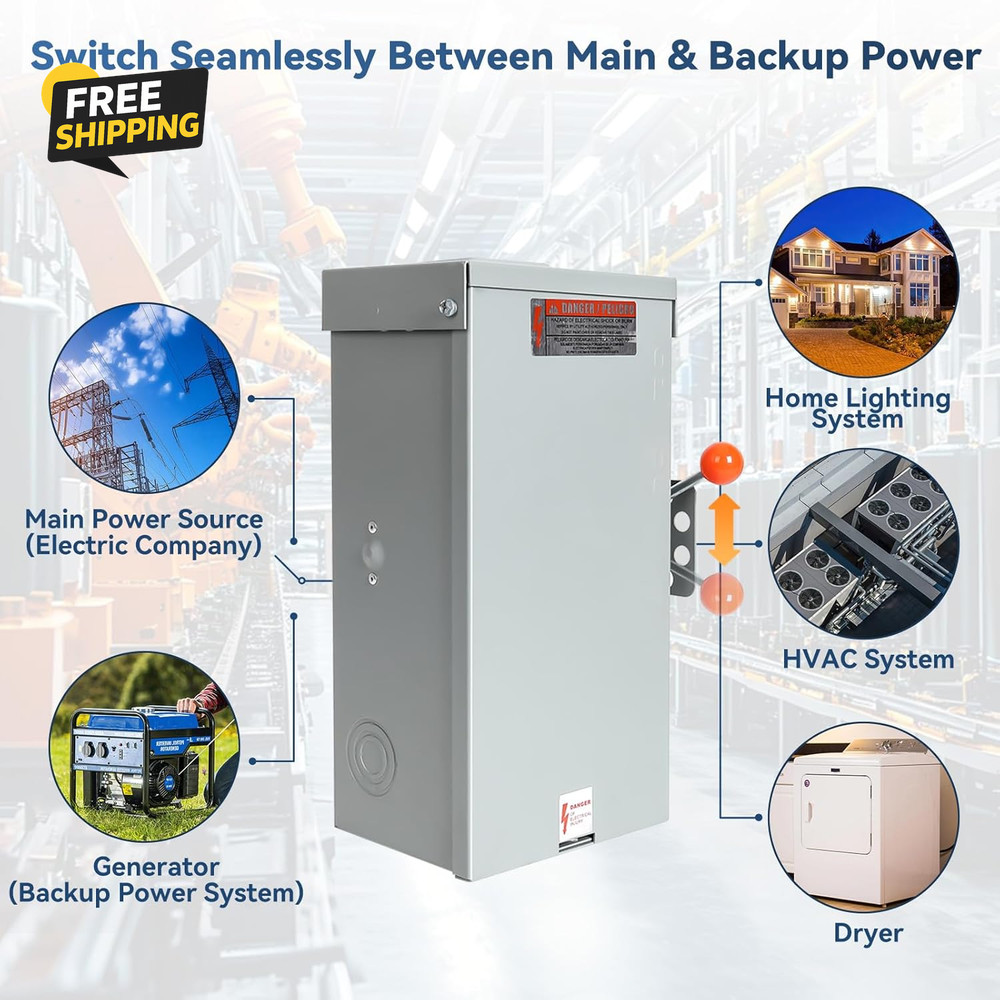 100A Generator Transfer Switch, 24000W Heavy Duty Double Throw Safety Switch