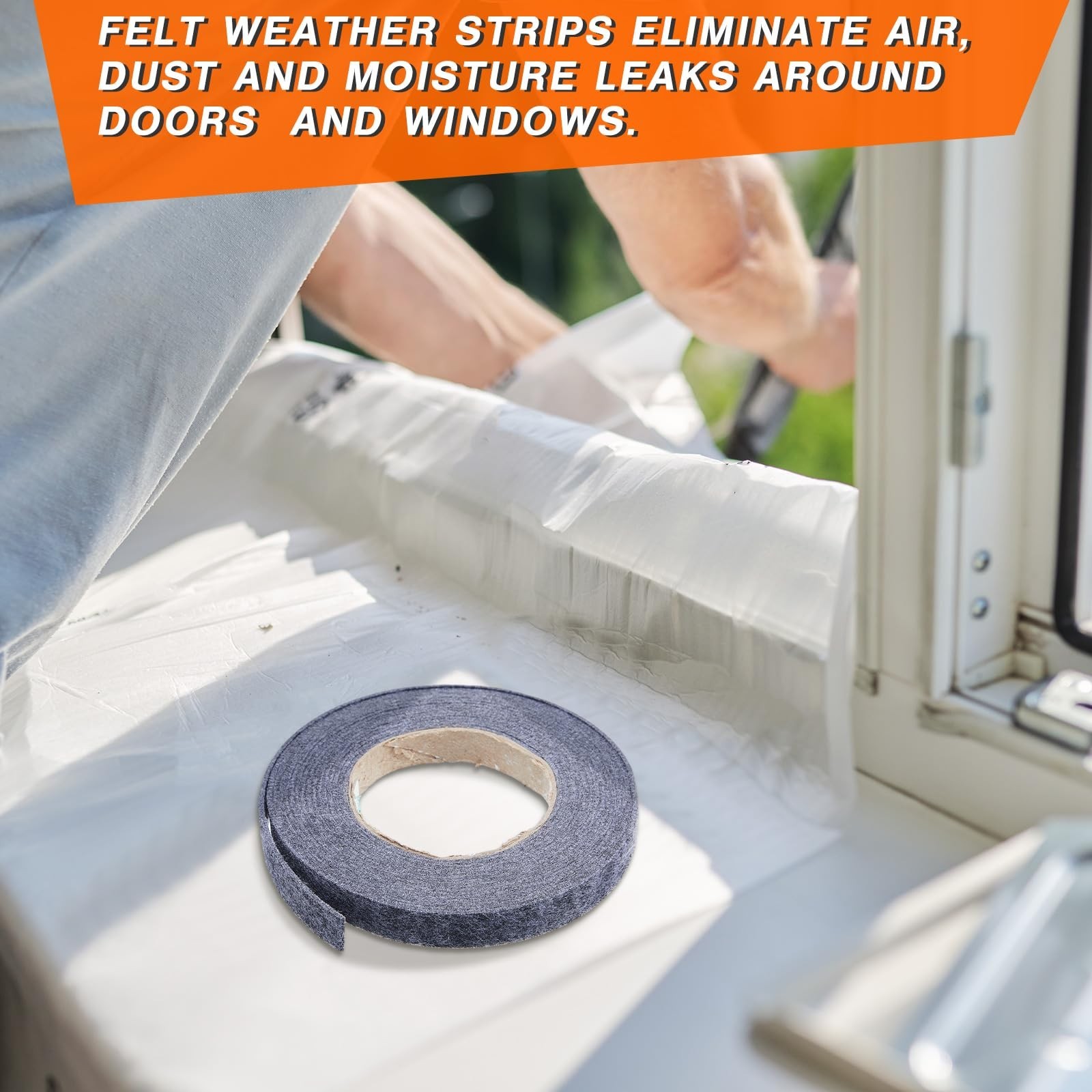 Buryeah 2 Rolls 5/8 Inch x 17 ft Multipurpose Felt Weatherstrip Seal Felt Str...