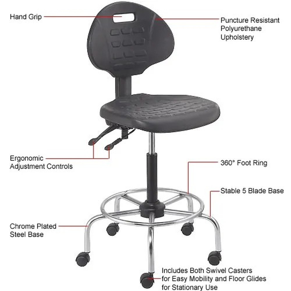 Interion? 4-Way Black Adjustable Shop Stool With Chrome Base