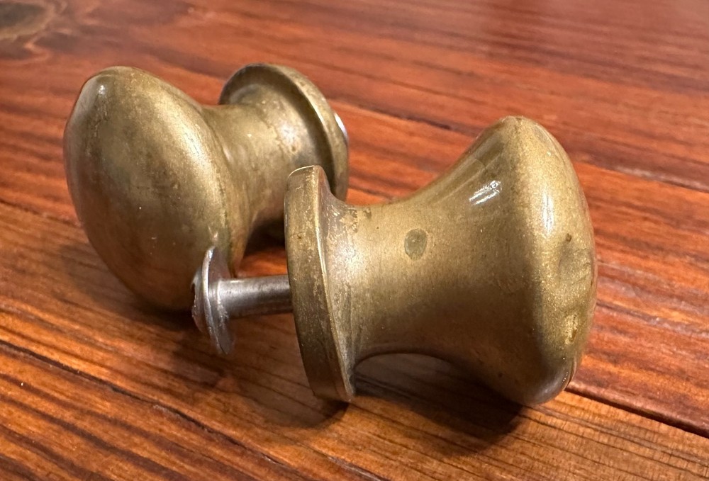 Vintage Heavy Solid Brass Round Knobs - Pair from Drawer Cabinet - Great Shape