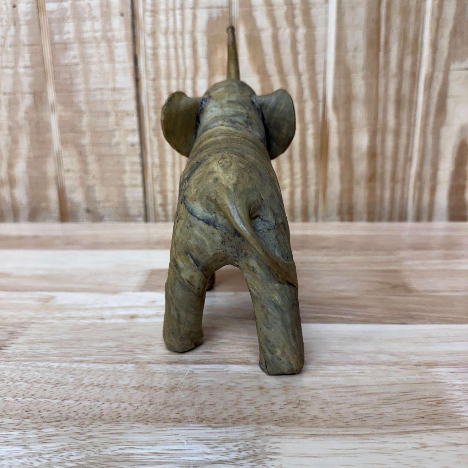 1960s VTG Handmade Crushed Oyster Shell Elephant Folk Art With Trunk Up 7" Tall