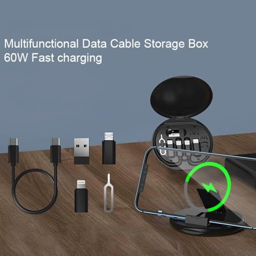 Multifunctional Data Cable Storage Box Adaptor for Lightning, USB-C and Black