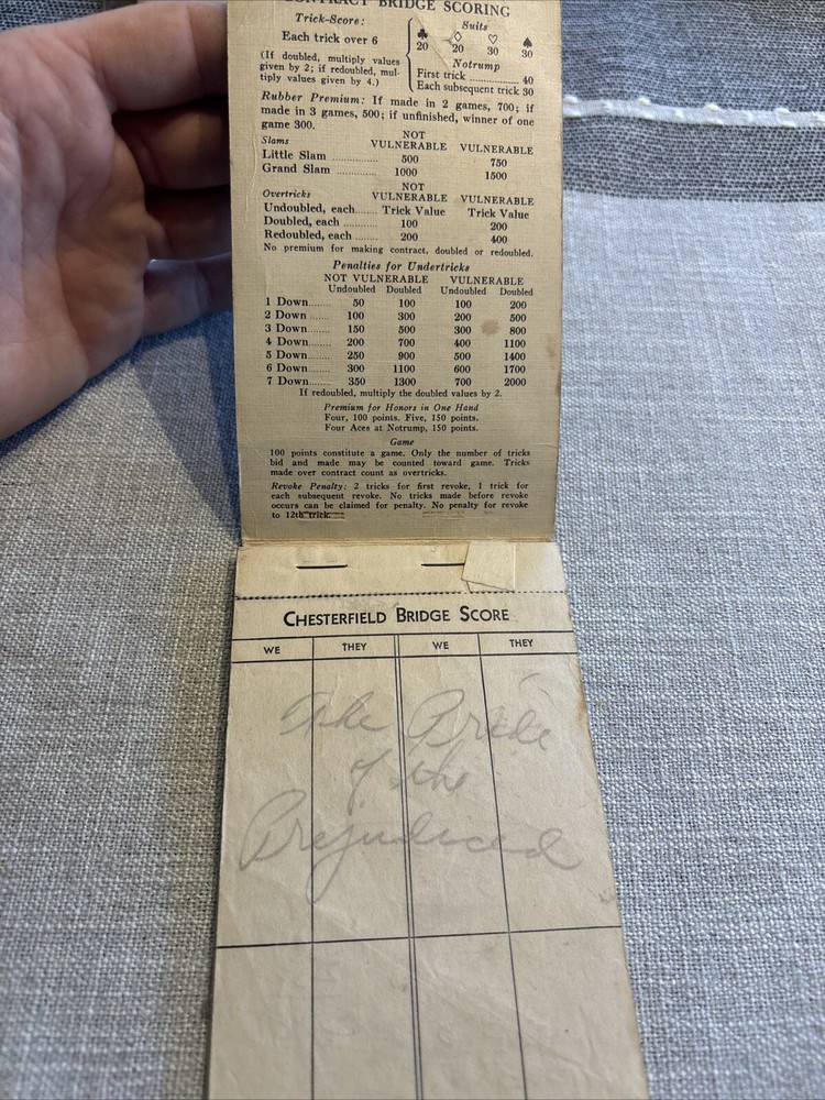 Chesterfield Bridge Cigarette Score Book
