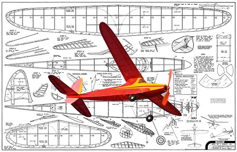 Comet Model Airplane Plans (FF): Sparky 32" Class C Rubber-Powered