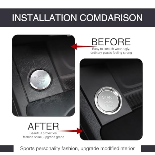 Car Button Decoration, Engine Button Starter Cover, Ignition Ring 2 PCS Silver