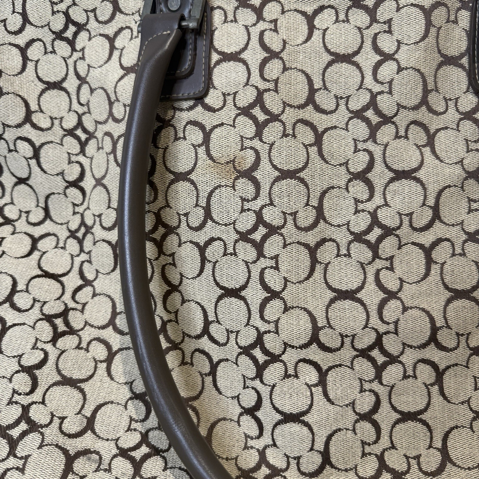 Rare Walt Disney World Mickey Mouse Pattern Woven Weekender Tote Bag