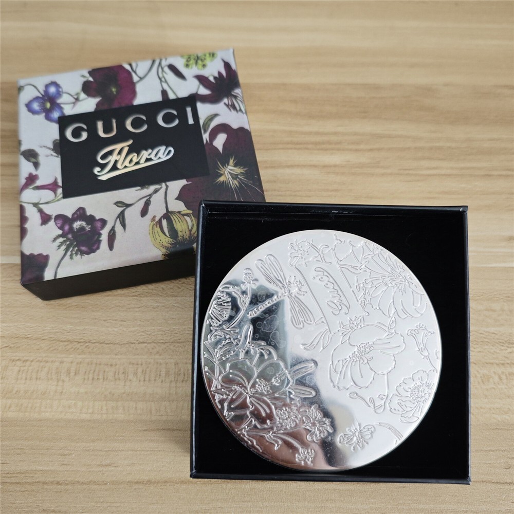 Mirror Compact Mirror with Box Silver Flower