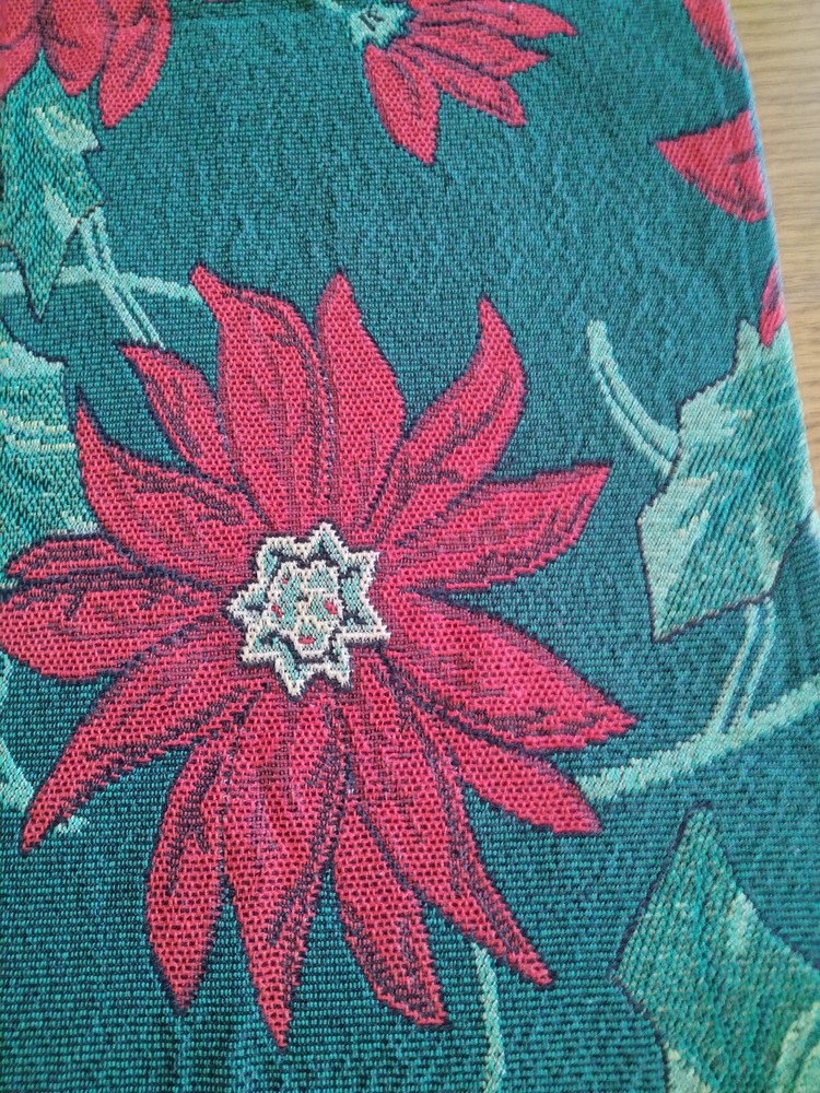 Christmas table runner 68 x 12 in. pointsetta pattern, appears unused