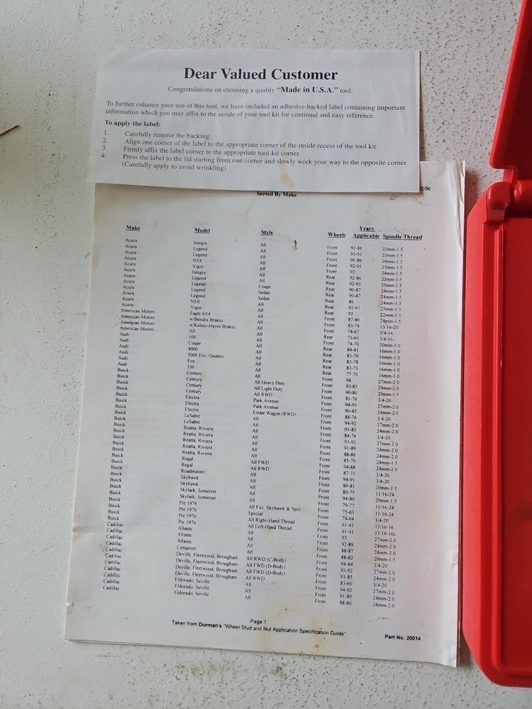 Matco Tools 20 Pc Master Spindle Rethreader Die Set SR20K USA