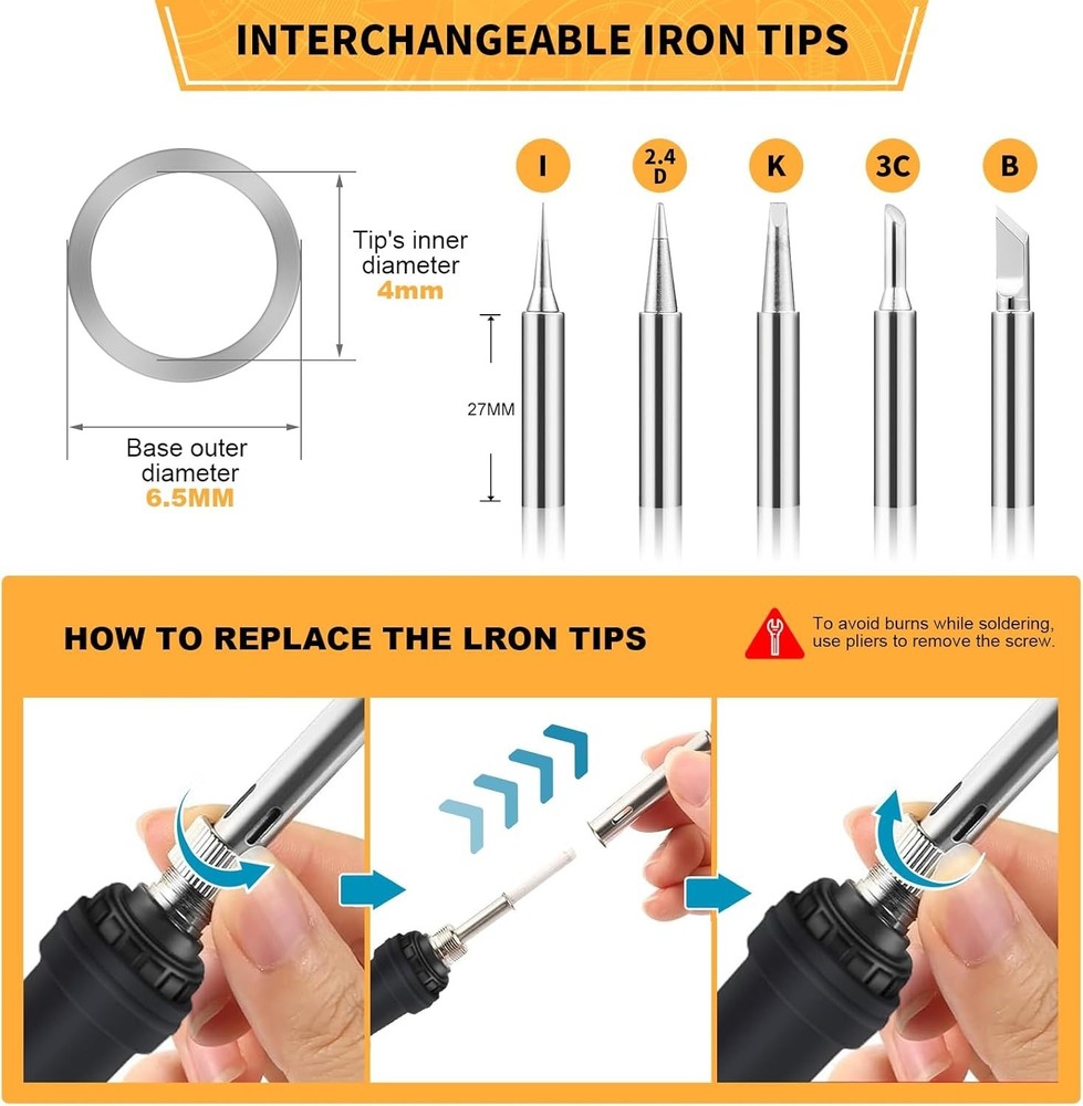 Soldering Iron Set with Heat Resistant Handle and Multiple Tips for DIY Projects
