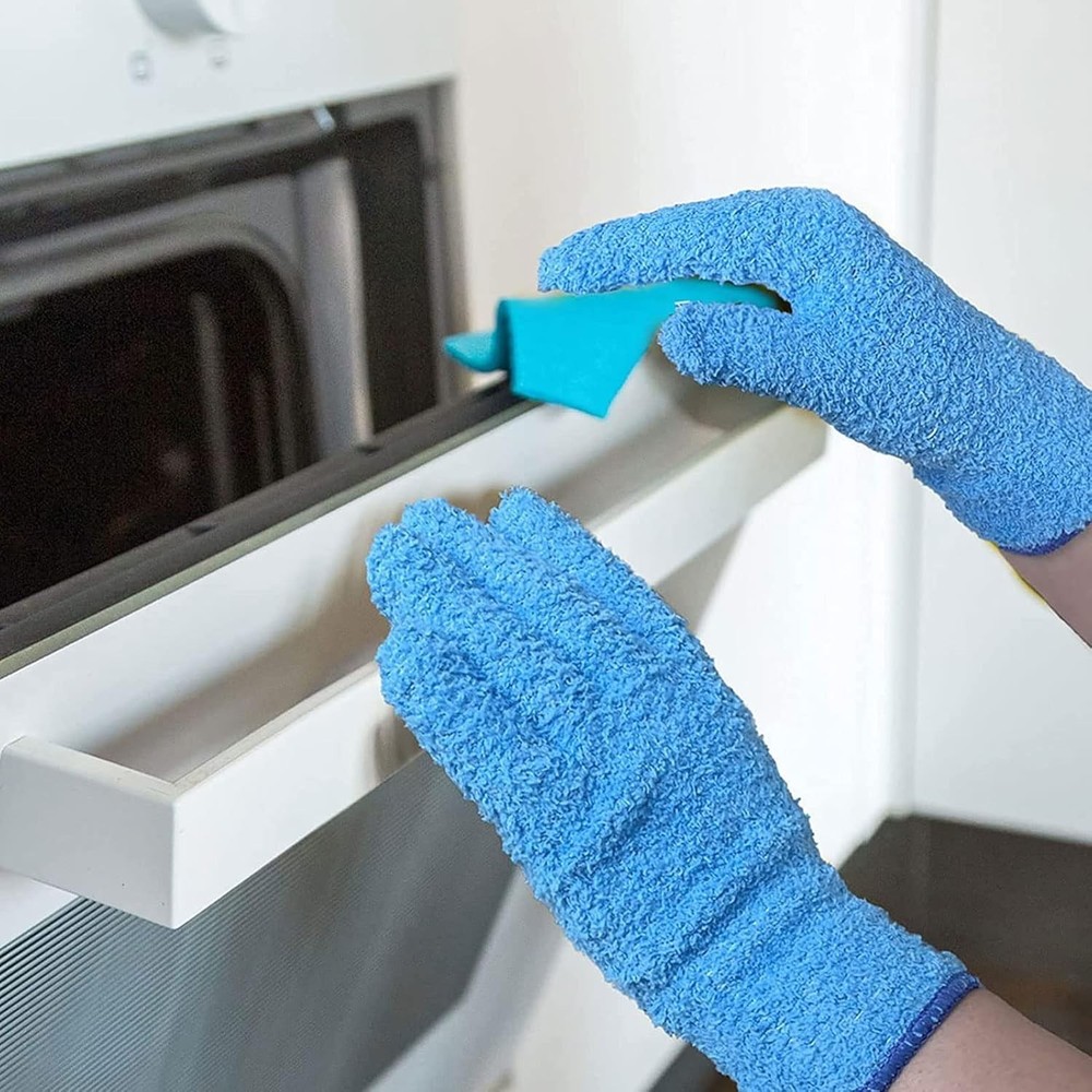 Microfiber Dusting Gloves for Plants & Blinds, 2 Pairs Blue