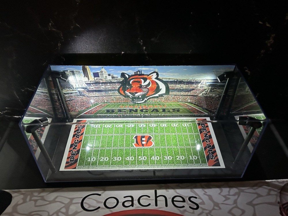 Cincinnati Bengals Custom 2 Mini Helmet display case w/ LED lights -