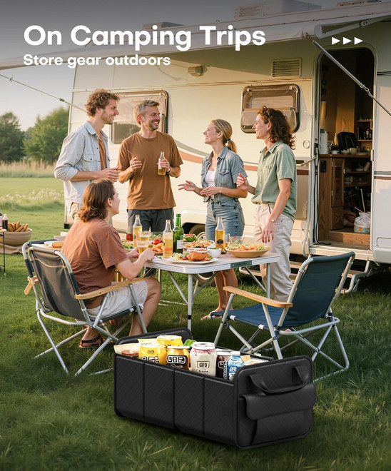 Car Trunk Organizer Foldable SUV Storage Bin 2 Compartments Black