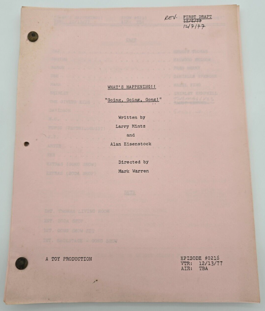 WHAT'S HAPPENING!! / Larry Mintz 1977 TV Script, "Going, Going, Gong"