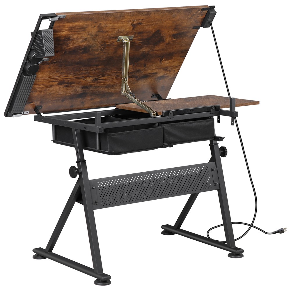 Adjustable Drafting Drawing Table Tabletop Craft Tiltable with Stool & Outlet
