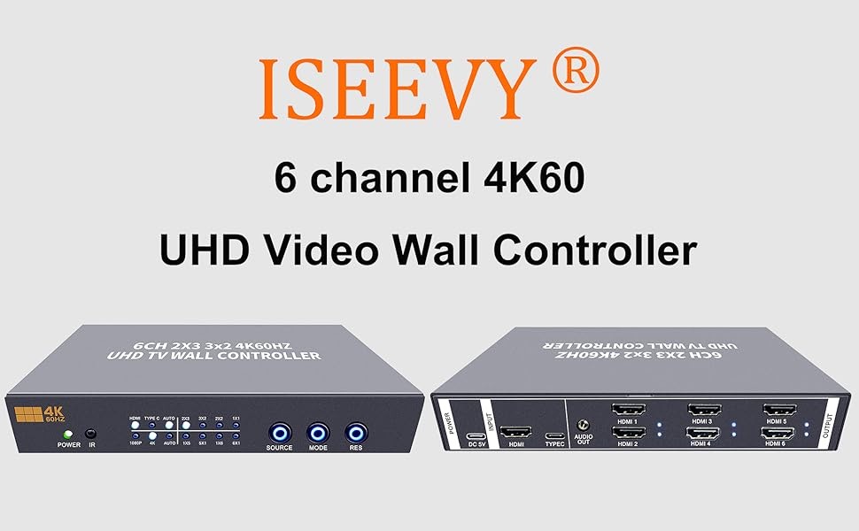 4K60 Video Wall Controller 6 HDMI Outputs 2x3 / 3x2 / 2x2 Multi-Screen Processor