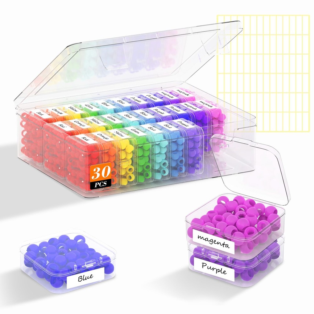 Bead Organizer Box, 30 Pcs Clear Plastic Storage Containers Features Hinged L...