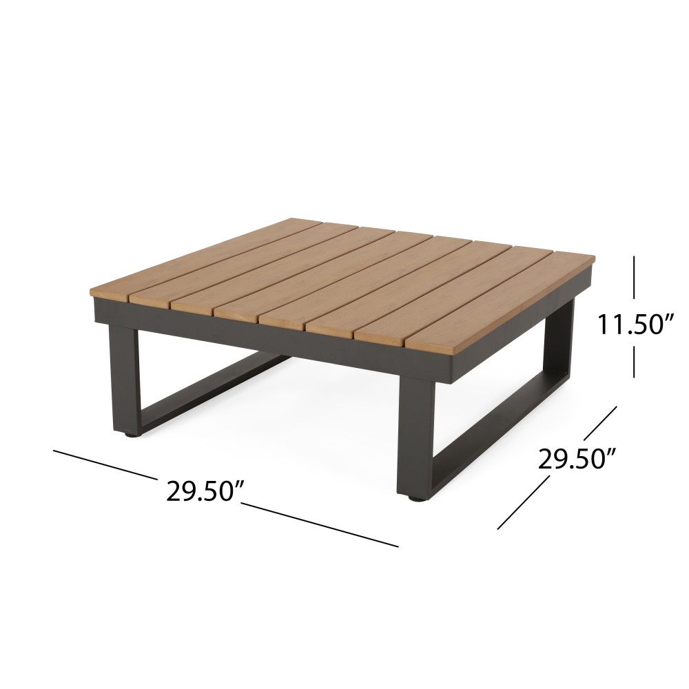 Outdoor Lounge Set: Modern Corner Chair & Acacia Wood Coffee Table w/ Cushions