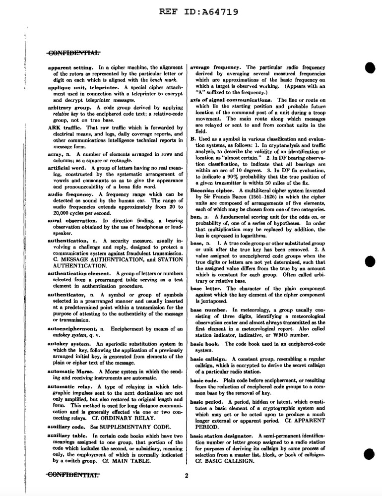 44 Page 1955 Declassified Confidential NSA Basic Cryptologic Glossary on CD