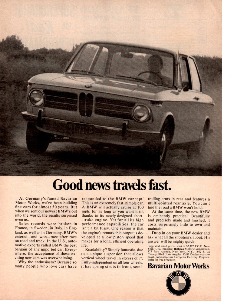 1969 BMW ~  CLASSIC ORIGINAL PRINT AD