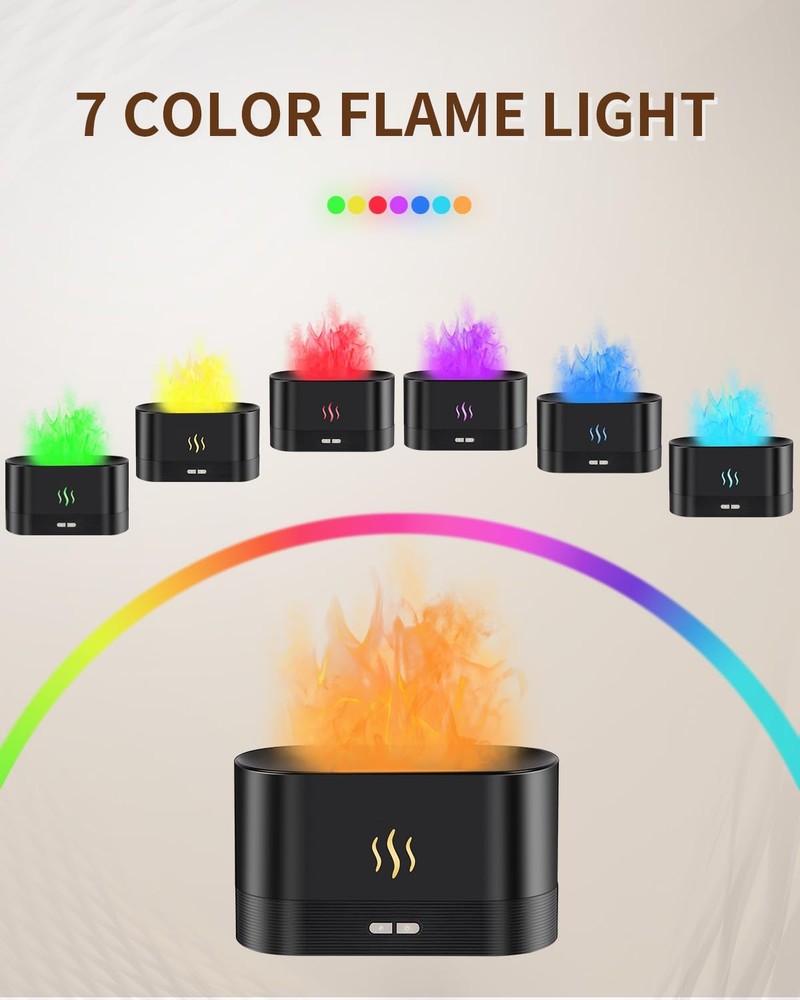 Flame Effect Essential Oil Diffuser, 180ml Ultrasonic Aromatherapy Black