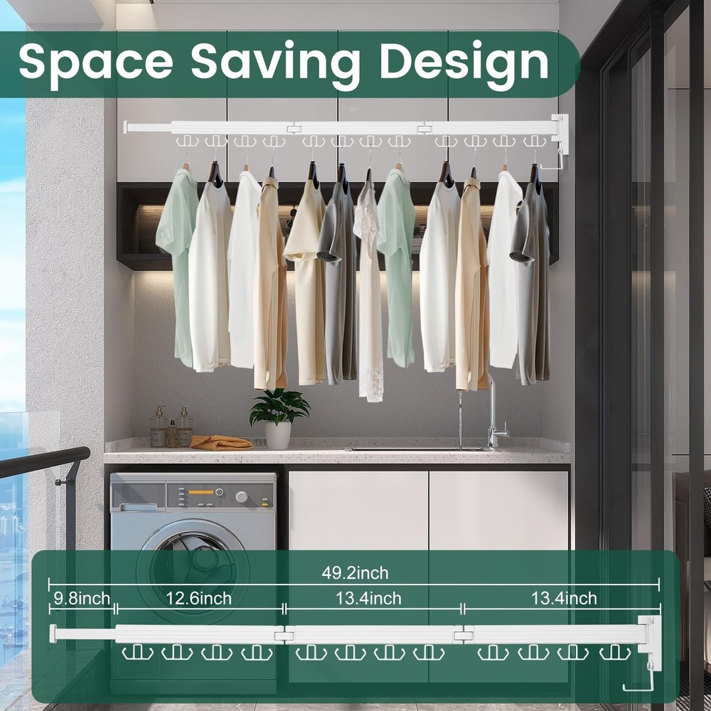 Kelisiting Wall Mounted Clothes Drying Rack, Laundry Drying Rack Wall Mount, ...