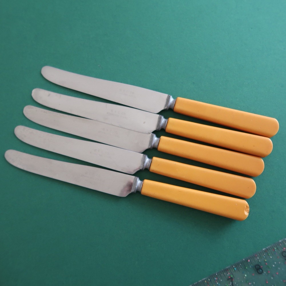 Mixed Lot Of Vtg BAKELITE Silverware Red Butterscotch Various Handle Patterns