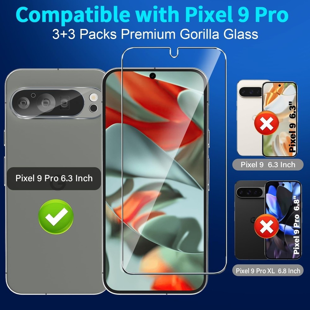 3 Pack for Google Screen Protector Tempered Glass + 3 Pack Camera Lens Protec...