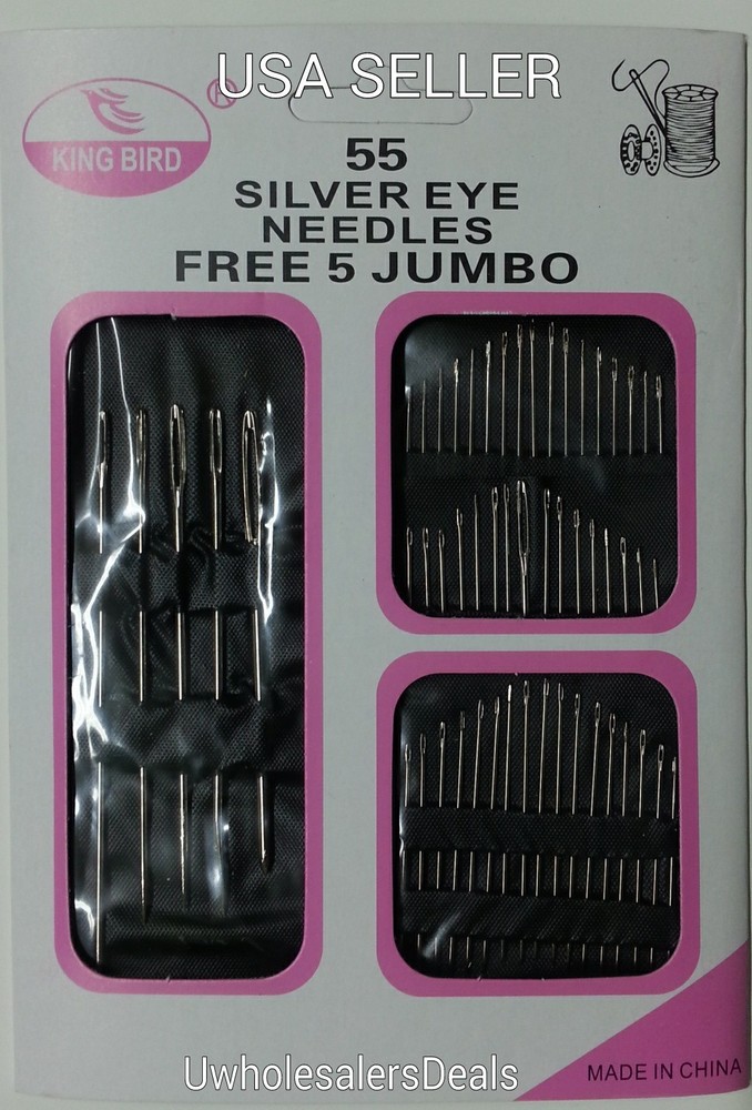 55 Needles Household Silver Eye Assorted Sizes NEW