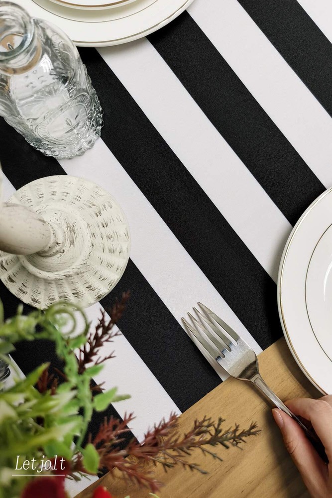 Table Runner Black and White Striped Pattern for Anniversary Runner Dinner Pa...