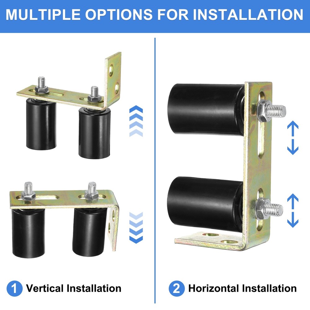 1Set Slide Gate Guide Roller, 2"x2-3/4" Nylon Gate Support & Bracket, Black